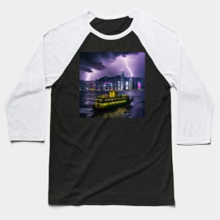 Iconic World Landmarks During A Thunderstorm: Hong Kong Harbor Baseball T-Shirt